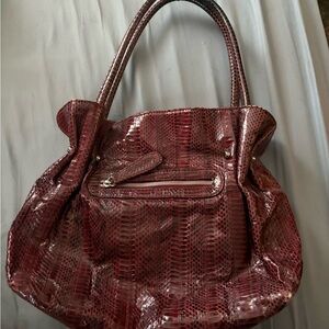 Elegant Burgundy Snake Print Handbag